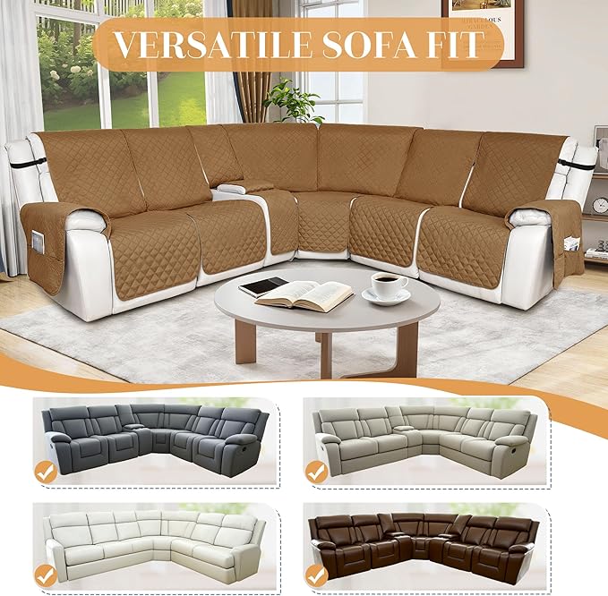 HDCAXKJ Reclining Sectional Couch Covers L Shape Recliner Sofa Middle Console