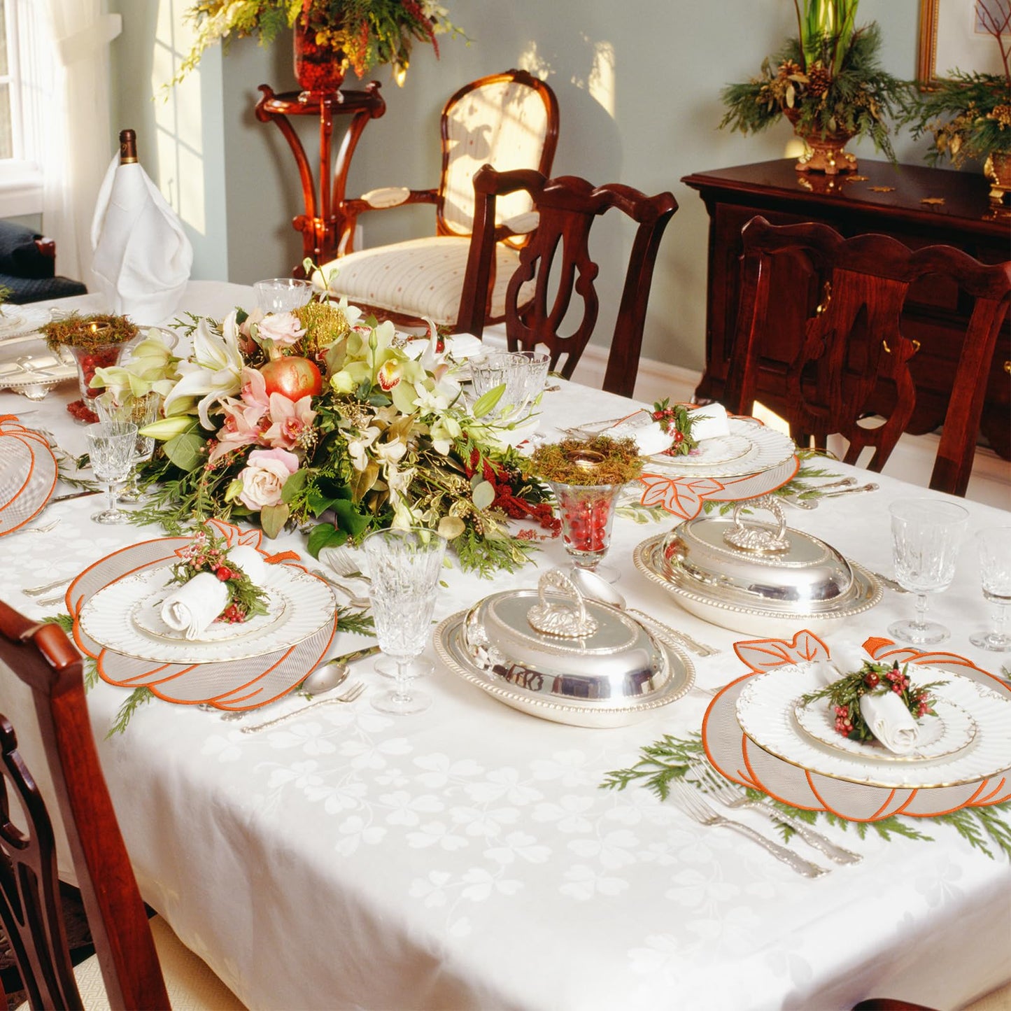 6 Pcs Fall Pumpkin Placemats Thanksgiving Harvest Autumn Orange Table Placemats for Halloween Christmas Home Table Kitchen Decorations