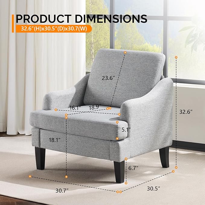 VINGLI Linen Fabric Accent Chairs Set of 2, Comfy Sofa Chair Living Room
