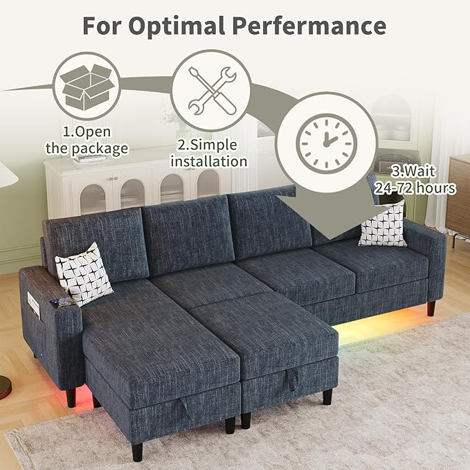 Sectional Couches for Living Room, 6-Seats Soft Linen Fabric Sectional Sofa