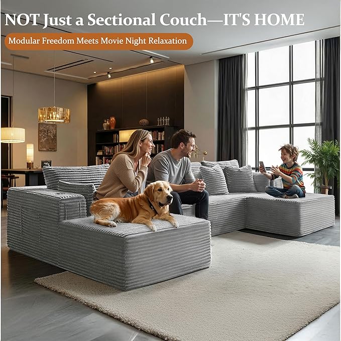 138" Oversized Cloud Sectional Couch, Comfort U Shaped Boneless Couch