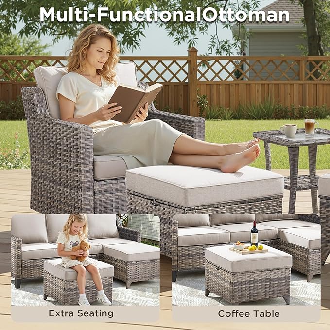 5 Pieces Outdoor Furniture-High Back Outdoor Wicker Couch Patio Chairs Set of 2
