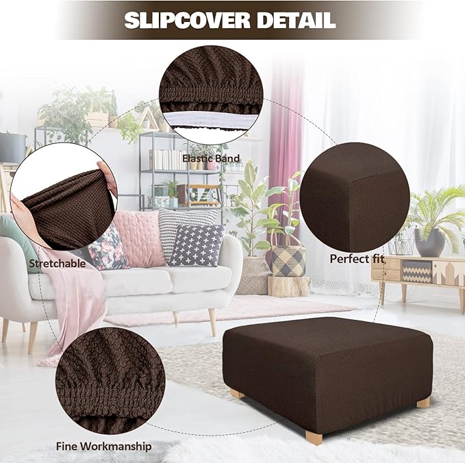 NeColorLife Rectangle Ottoman Cover Jacquard Fabric Slipcover Thick Stretchable