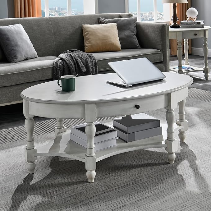 Solid Wood Oval Coffee Table