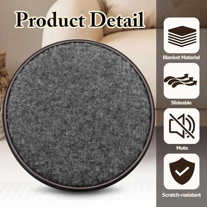 12Pcs Round Metal Felt Furniture Caster Cups, 4Inch Carpet-Bottom Furniture
