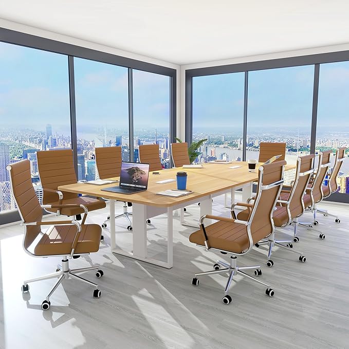 Home Office Chair Ribbed, Modern Leather Conference Waiting Room Chairs