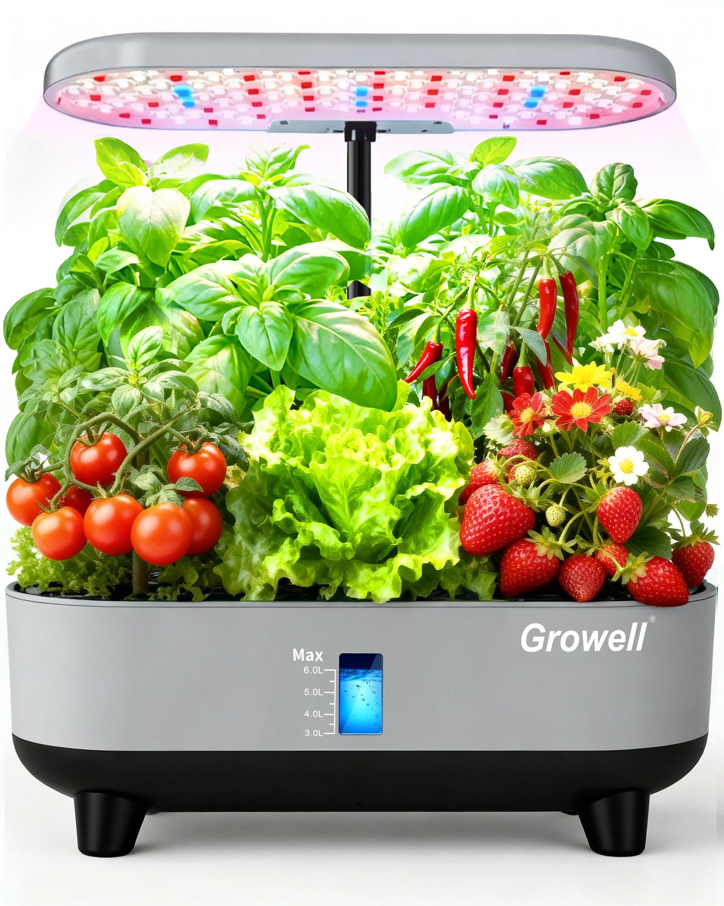 Growell Hydroponics Growing System Kit, 16 Pods, Vertical 8L Indoor Gardening System for Herb Vegetable Fruit, Hydro Garden with LED Grow Light, Smart Water Circulation, 3 Light Modes & 2 Timer, Gray
