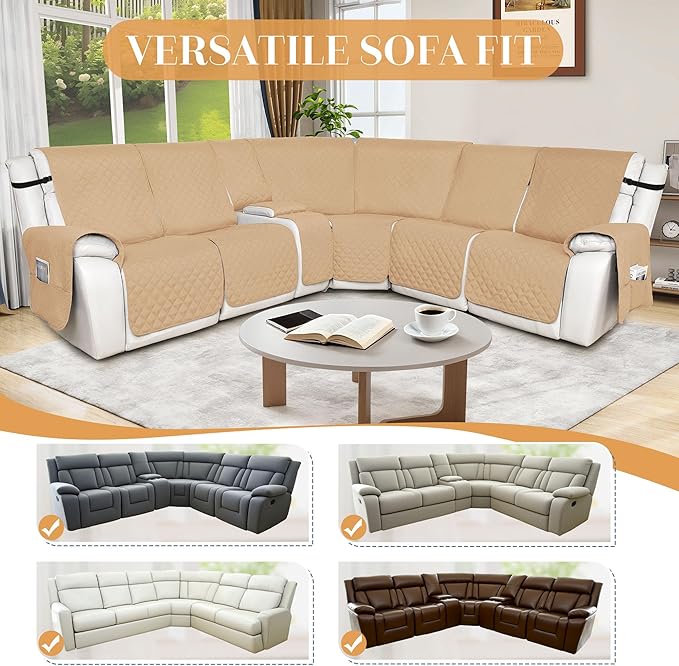 HDCAXKJ 100% Waterproof Reclining Sectional Couch Covers L Shape Recliner Sofa