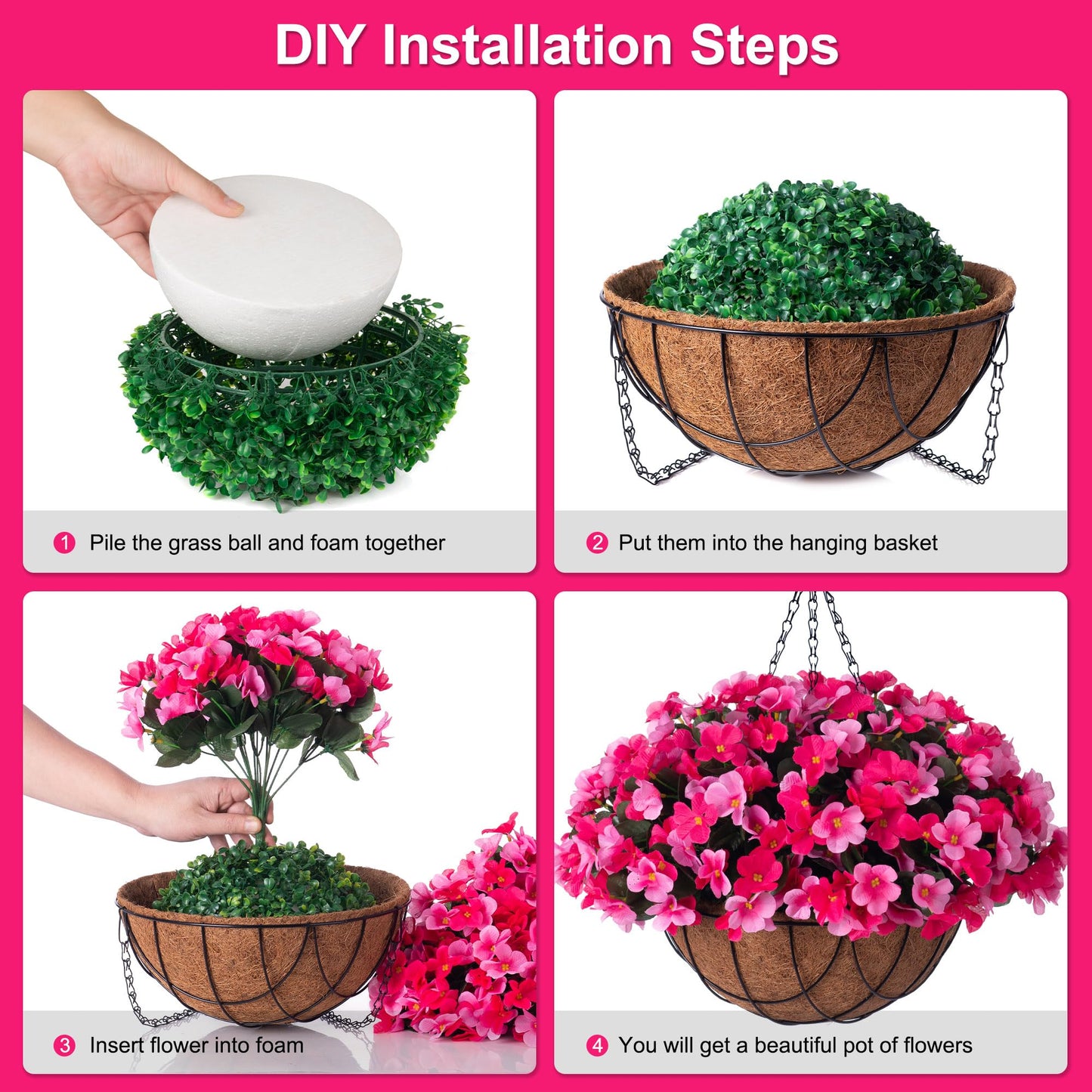 INXUGAO Artificial Hanging Flowers with Basket for Outdoor, Fake Hydrangea UV Resistant Arrangements in Pot Indoor Porch Garden Yard Spring Summer Decor(Double Rose)
