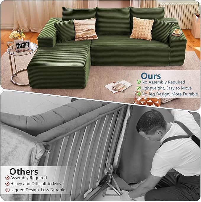108” Cloud Sectional Couch, Boneless Sofa