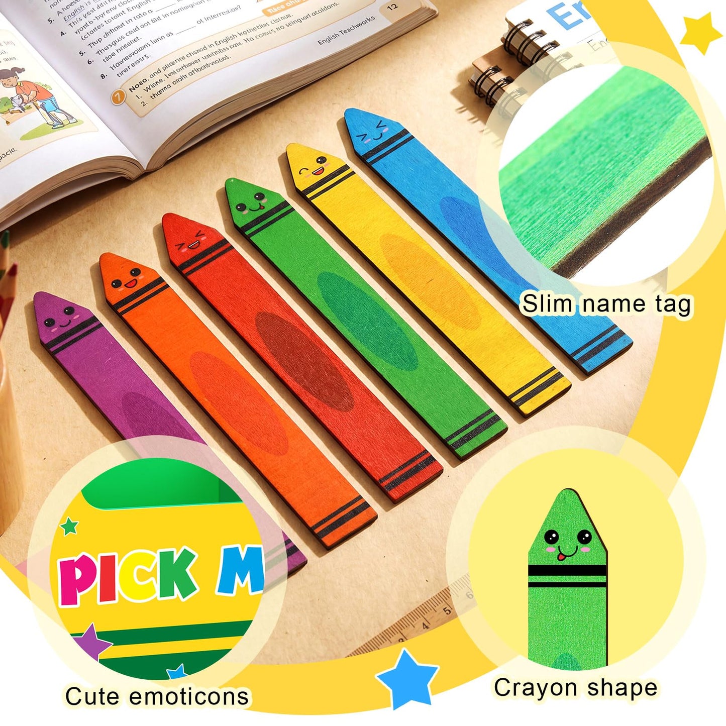Eaasty 37 Pcs Back to School Crayon Flip Name Sticks with Pick Me Box Crayon Classroom Talking Flip Sticks for Classroom Management Tool Teacher Essentials Student Educational and Learning Activities