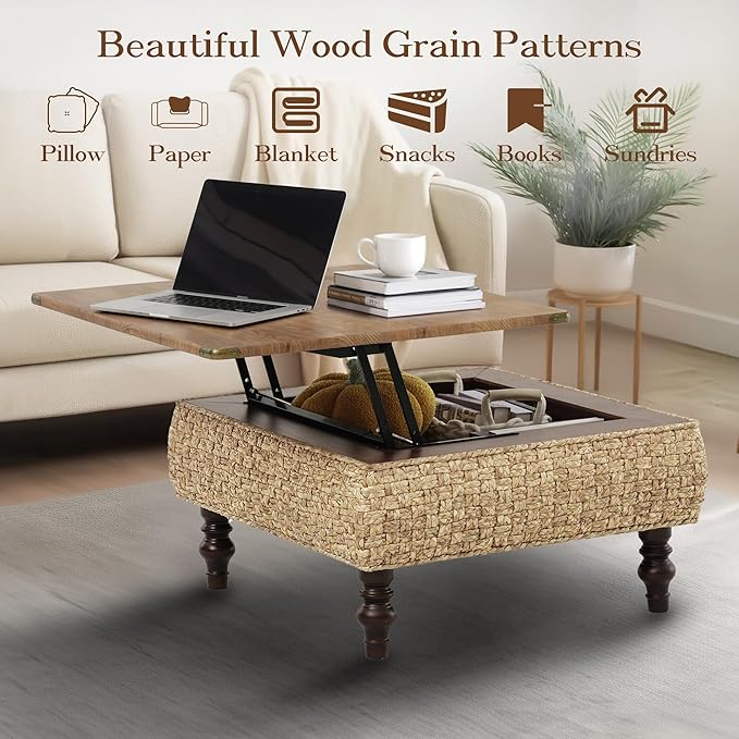 31.5" Lift Top Coffee Table for Living Room, Square Farmhouse Coffee Table
