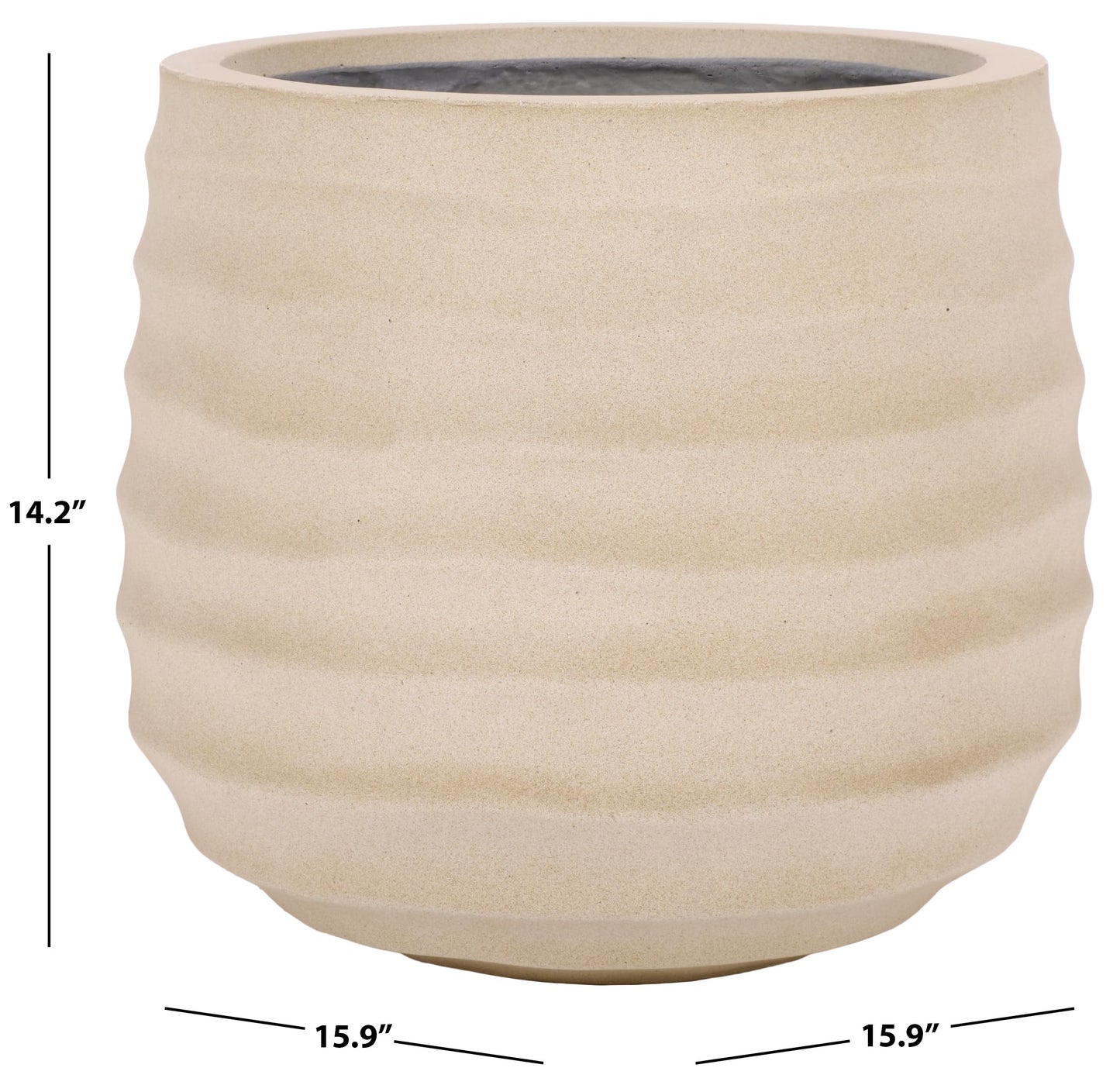 SAFAVIEH Outdoor Patio Furniture Collection - Marta Beige Ficonstone Planter Pot, Modern Round Plant Container, Fully Assembled (PAT1542B)