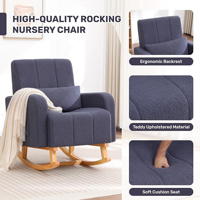 HCHAIRH Rocking Chair with Ottoman, Upholstered Glider Rocker with High
