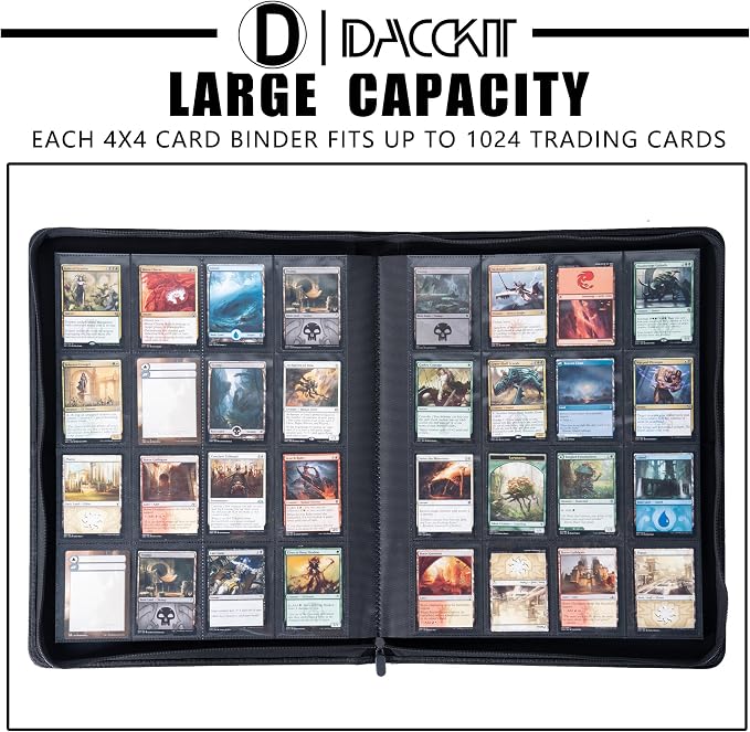 D DACCKIT Card Binder 16 Pocket - Fits 1024 Cards，4X4 Ringless Card Album with Sleeves for Trading Cards & Sports Cards（Model A，Sky Blue）