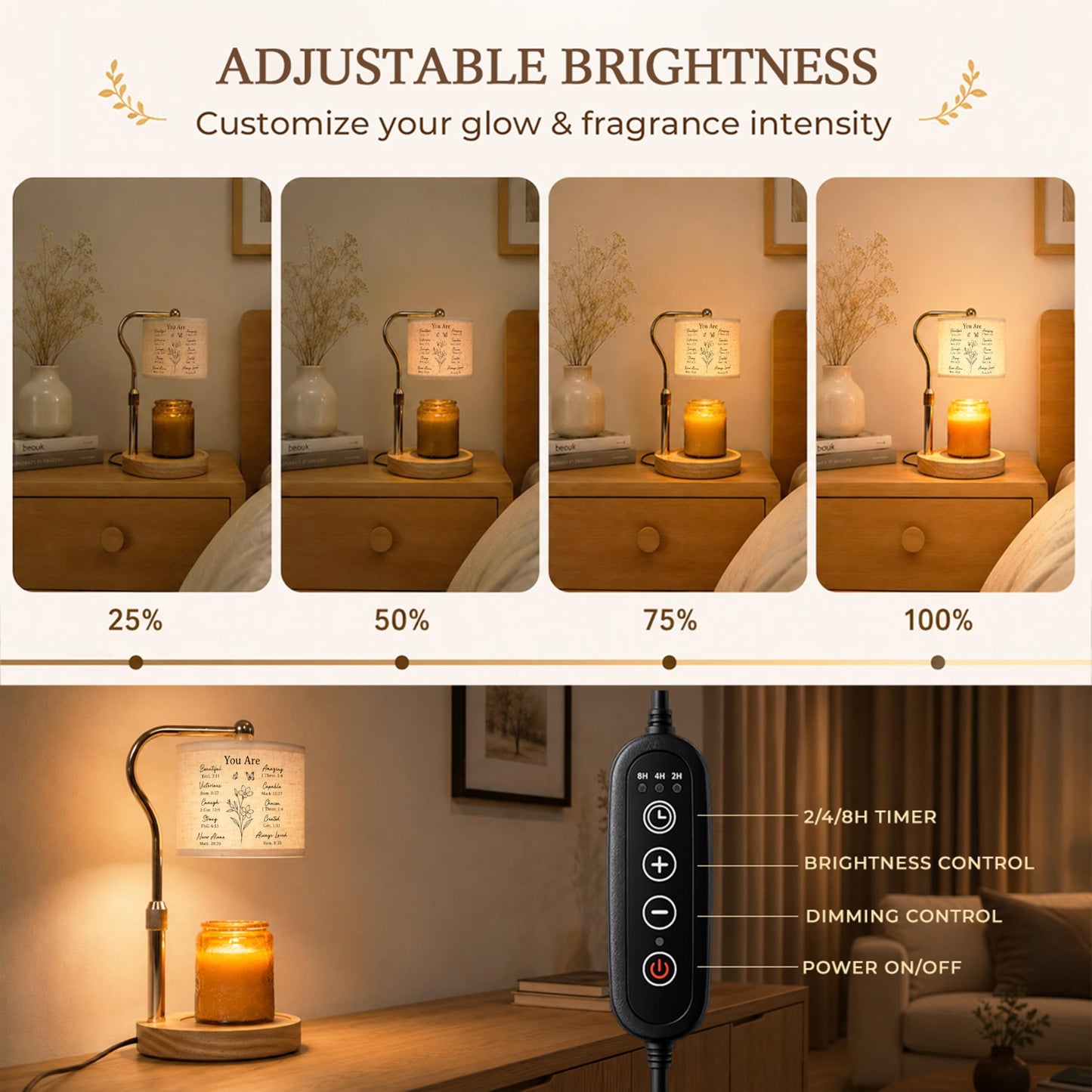 GIFTELIX Candle Warmer Lamp with Timer Dimmable - Christmas Birthday Gifts Christian Gift for Women - Flameless & Smokeless Height Adjustable Wax Melt Warmer with 2 Bulbs - Office Dorm Room Home Decor