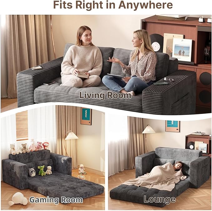 Gizoon Boneless Convertible Floor Sofa Bed, Corduroy 2 Seater Lounge Sleeper