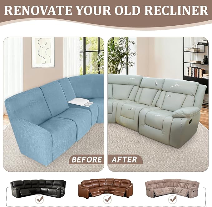 ALIECOM 100% Waterproof Recliner Sectional Couch Covers L Shape Stretch Corner