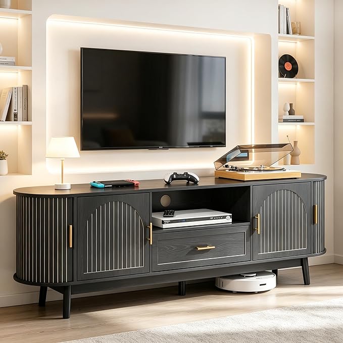 70" Fluted TV Stand for Tvs up to 80", Mid-Century Modern Entertainment Center