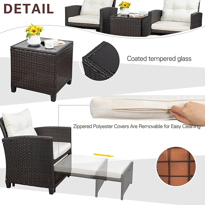 Vongrasig Patio Chair with Ottoman, 5 Pieces Patio Furniture Set Small Balcony