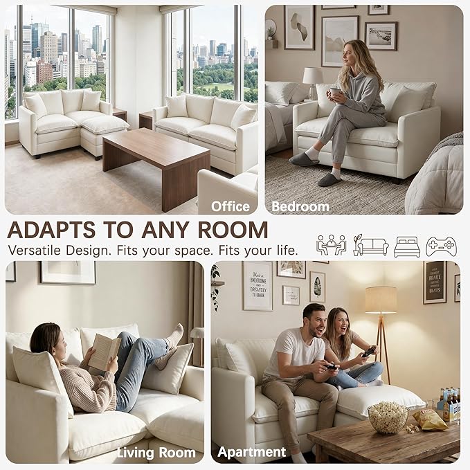 Loveseat Sofa with Ottoman, Comfy Chenille Small Couch