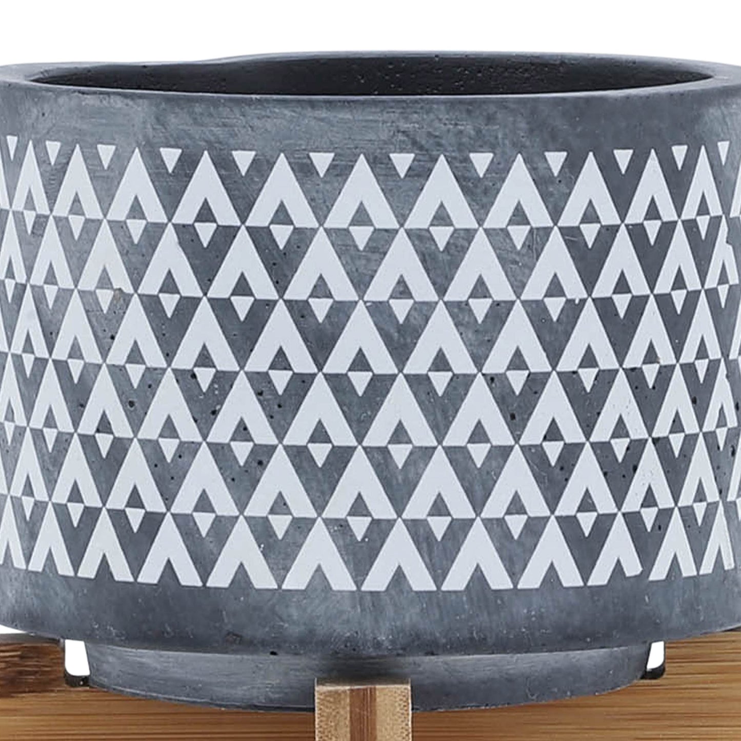 Aztec Decorative Planter Pot on Wooden Stand – Ceramic Stoneware Outdoor & Indoor Plant Pot with Gray Geometric Pattern – Modern Garden & Home Decor Ceramic Planters – 6", Gray