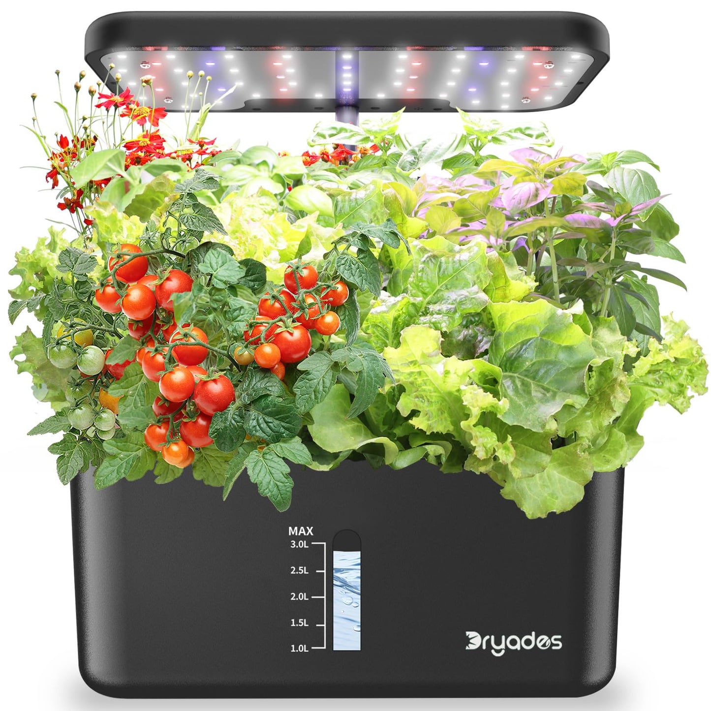 Dryades Hydroponics Growing System Indoor Herb Garden, 10-Pod Indoor Gardening System with 24W Full-Spectrum LED Grow Lights, Quiet Smart Water Pump, Plant Germination Kit for Herbs, Vegetables