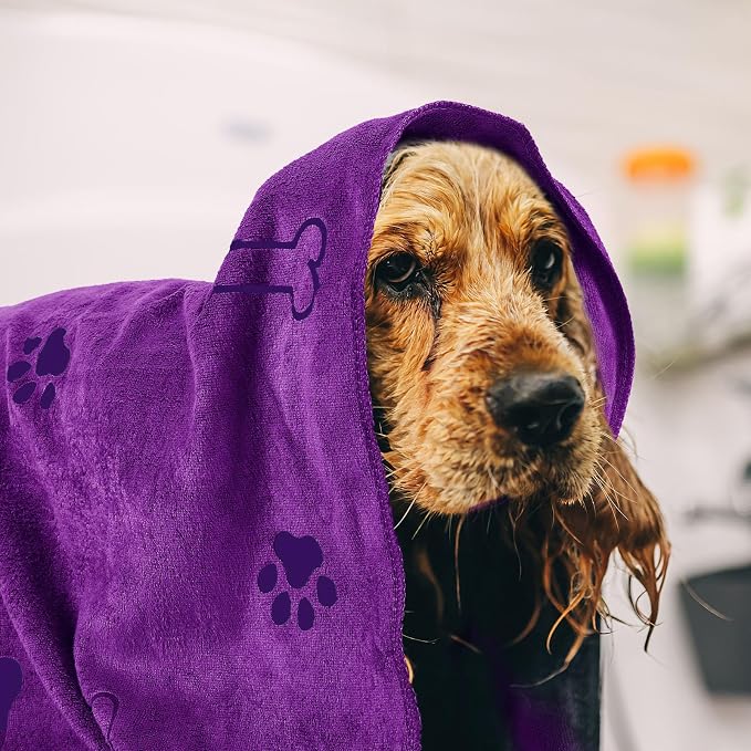 Chumia 4 Pcs Dog Towels for Drying Dog Puppy Bulk Microfiber Absorbent Paw Towel Pet Bathing Supplies Quick Drying for Medium Cats Pets Shower(24 x 40 Inch,Dark Purple,Purple,Pink,Yellow)