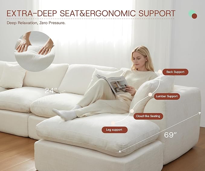 GRUSIGN 141'' Oversized Boneless Cloud Couch