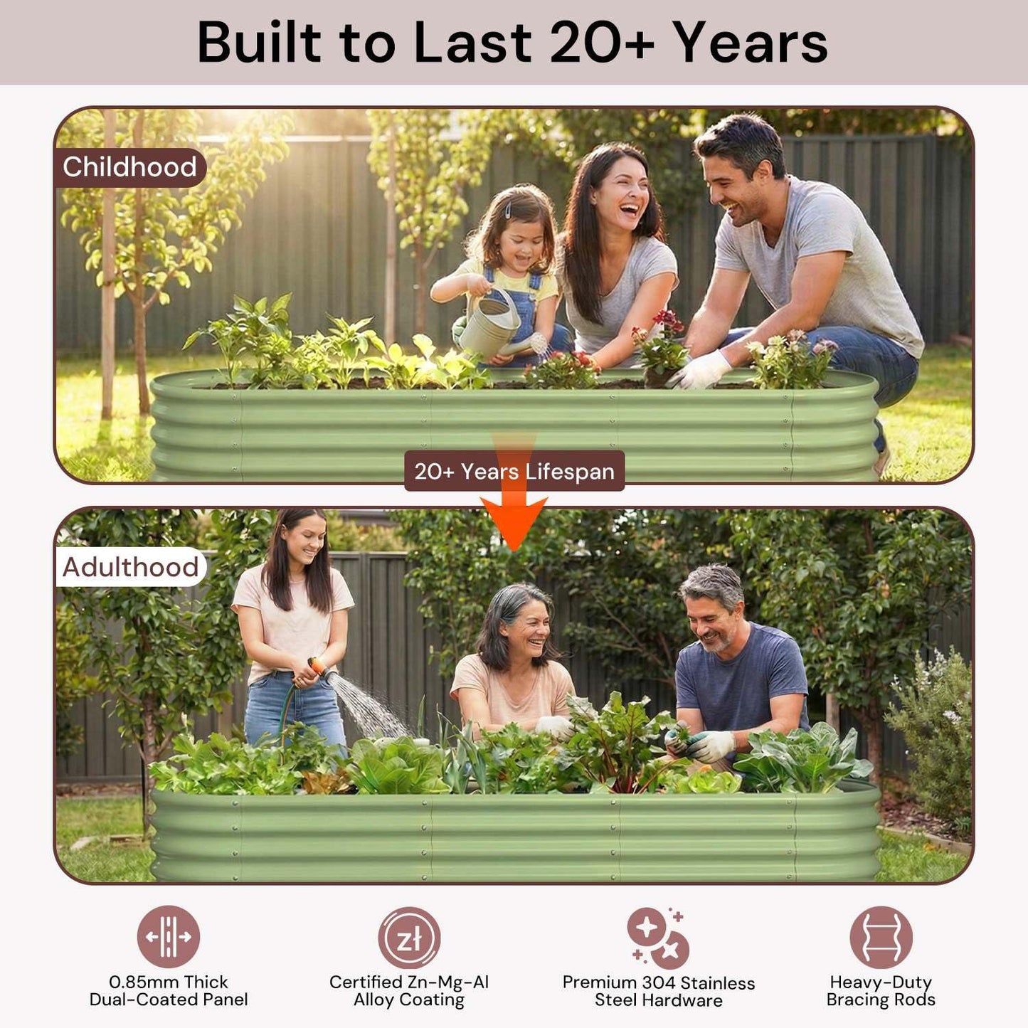 Annoell 8x2x1.5 ft Galvanized Raised Garden Bed, 18" Tall Planter for Outdoor Plants, Metal Raised Flower Bed for Herb Fruit Vegetable, Modular Garden Planter for Outside Backyard & Patio - Moss Green