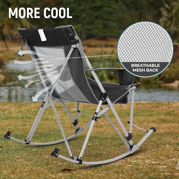 FUNDANGO Rocking Camping Chair, High Mesh Back Portable Folding Camp Chairs