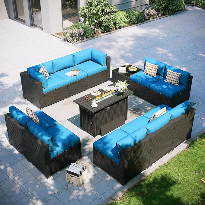 Aoxun Patio Furniture Set with Fire Pit Table, 12 Piece Outdoor Sectional Sofas