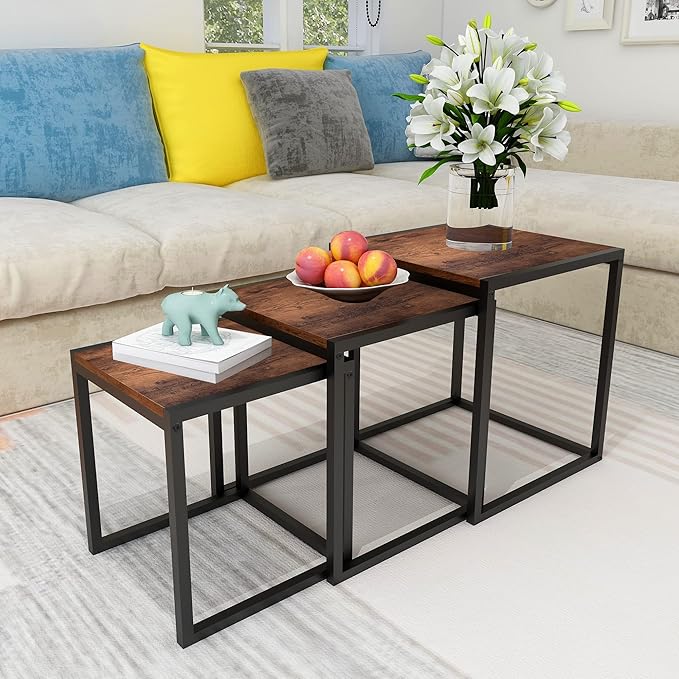 Nesting Table Set of 3 Side Tables, Modern Coffee Table Stacking End Table