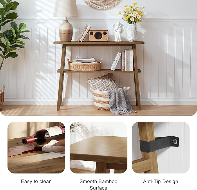 39.4" Solid Bamboo Entryway Console Table, Sofa Table Behind Couch, Narrow