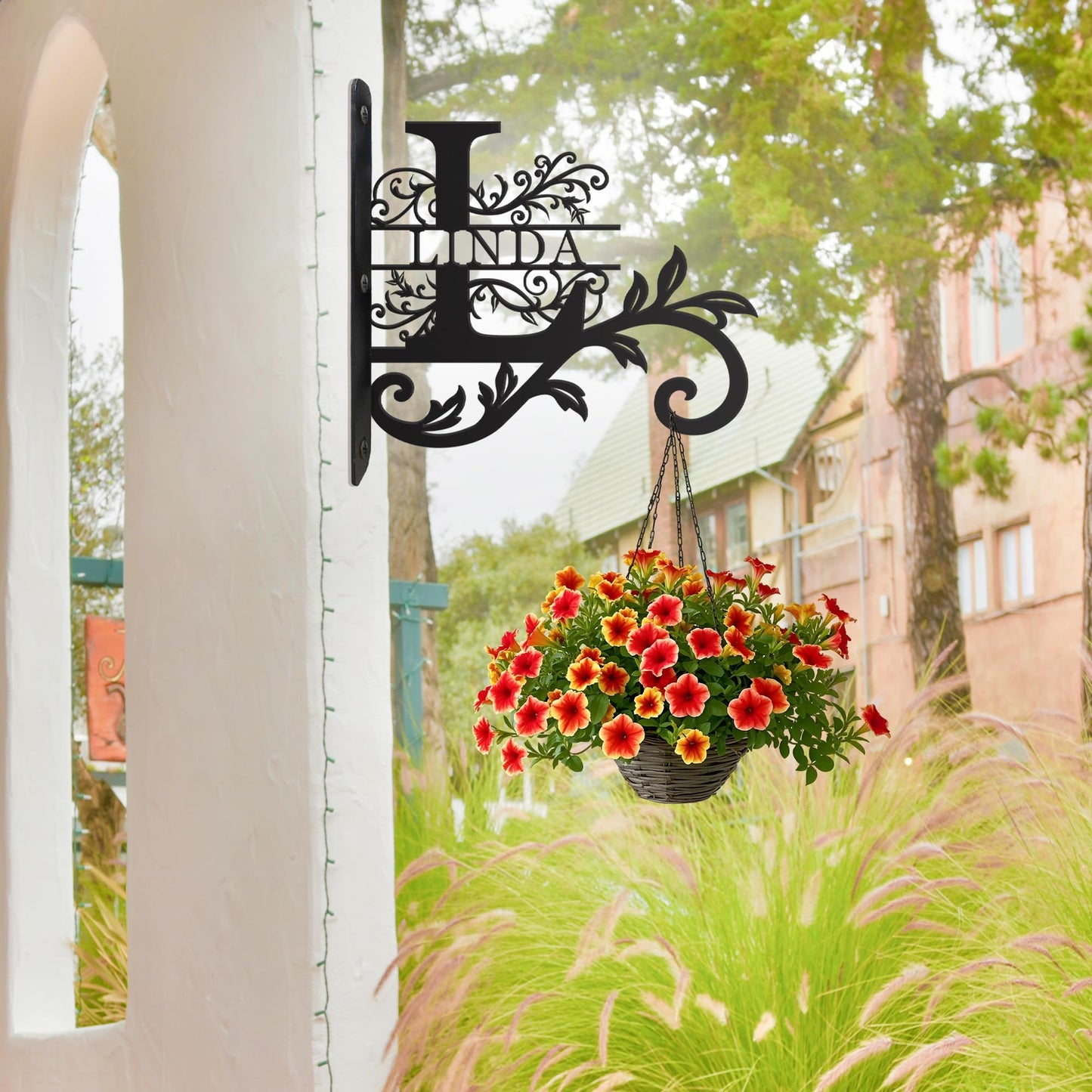 YCHARTSIGN Personalized Metal Plant Hanger Outdoor and Indoor Decor, Custom Hanging Plants Bracket, Plant Hooks for Bird Feeder, Wind Chime, Flower Baskets, Hanging Plant Hooks (Last Name)