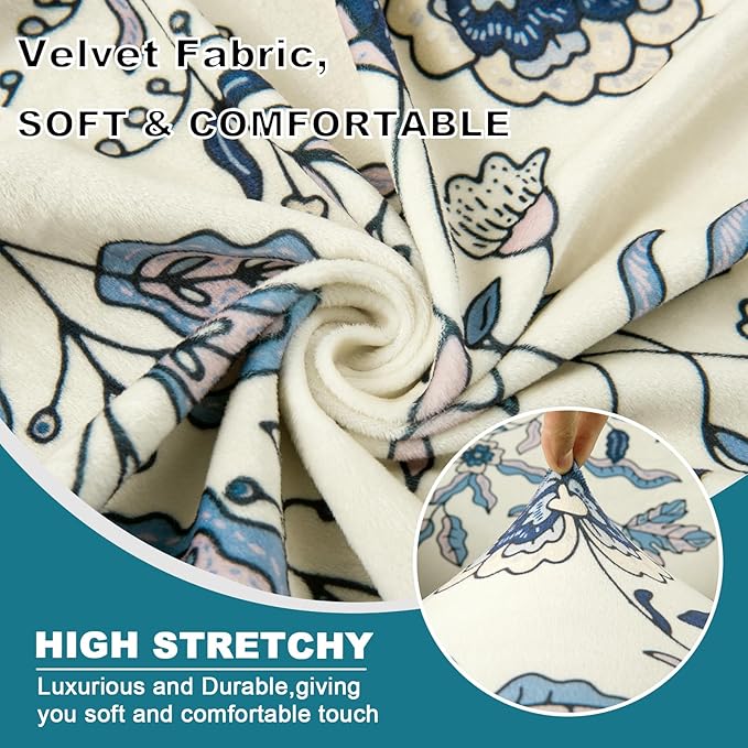 KRFOONN Velvet Wing Chair Slipcovers 2 Piece Stretch Printed Wingback Chair