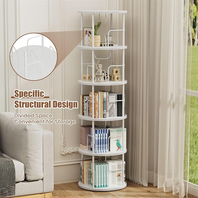 ALLSTAND 5 Tier Rotating Bookshelf, 360 ° Display Stackable Spinning Bookshelf