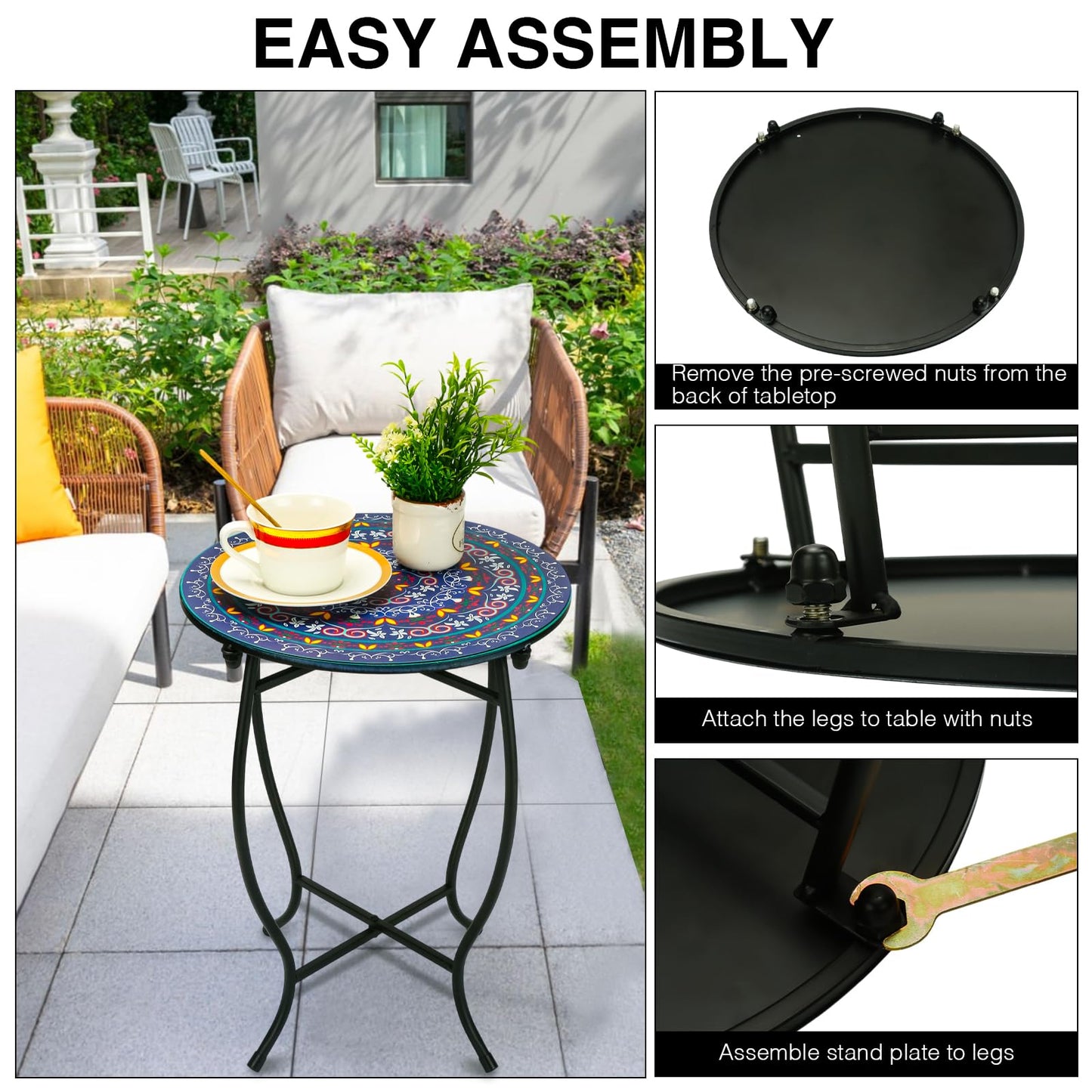 Weogot Outdoor Metal Side Tables, Round Patio Side Table, Weather Resistant Metal End Table Side Table for Patio Yard Porch Balcony Garden Bedside, Plant Stand for Indoor, Easy Assemble