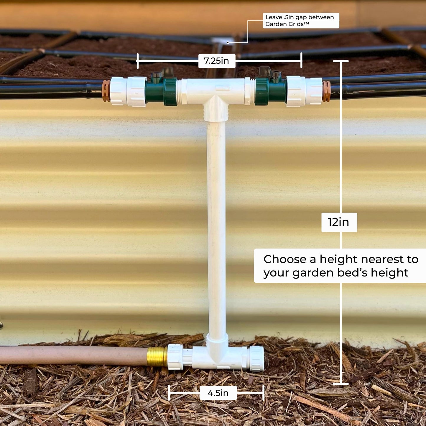 Garden Grid Manifold - 12" Tall, Double Style | Link All of Your Garden Grids So They Water Together | Ideal for Side-By-Side Garden Grid Connections