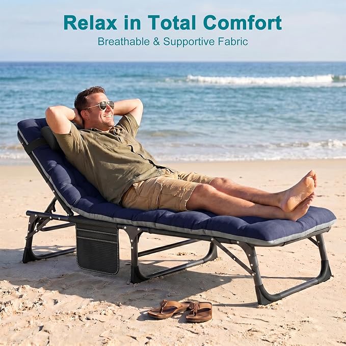 ABORON Heavy Duty Tanning Chair, 5-Gear Outdoor Folding Chaise Lounge Chair