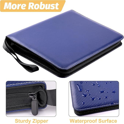 720 Pockets Round Ring Trading Card Binder, 9-Pocket Clear Zipper Card Album with Wrist Strap, Holds 720 Standard TCG Cards Compatible with Sports Baseball Football Game Cards (Dark Blue)