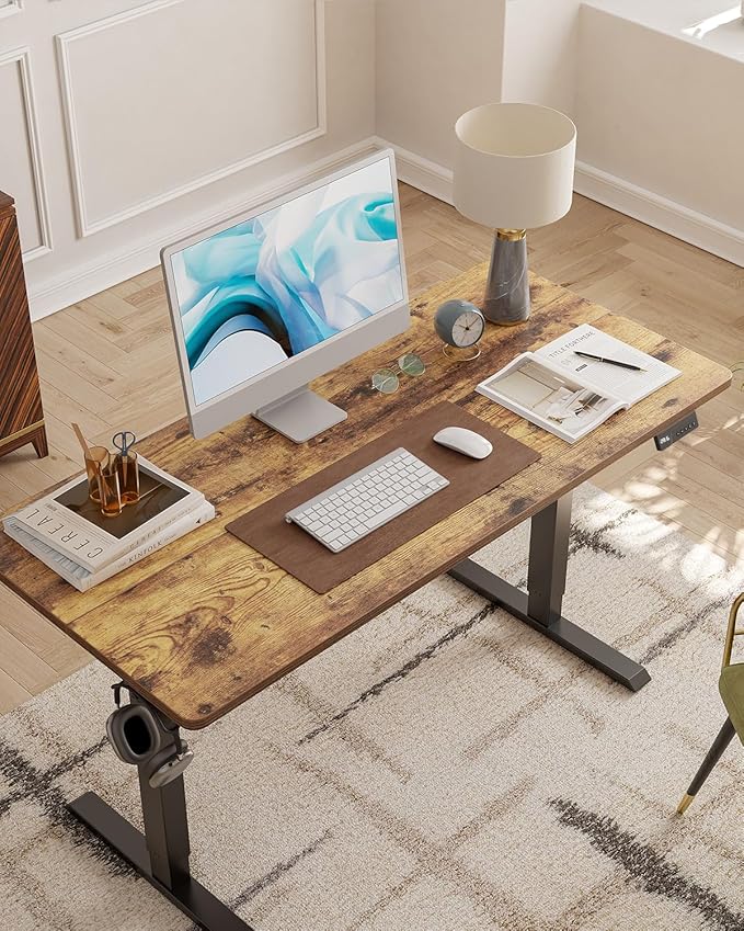 CubiCubi Electric Standing Desk, 48 x 24 Inches Height Adjustable Sit Stand Desk, Ergonomic Home Office Computer Workstation, Rustic Brown