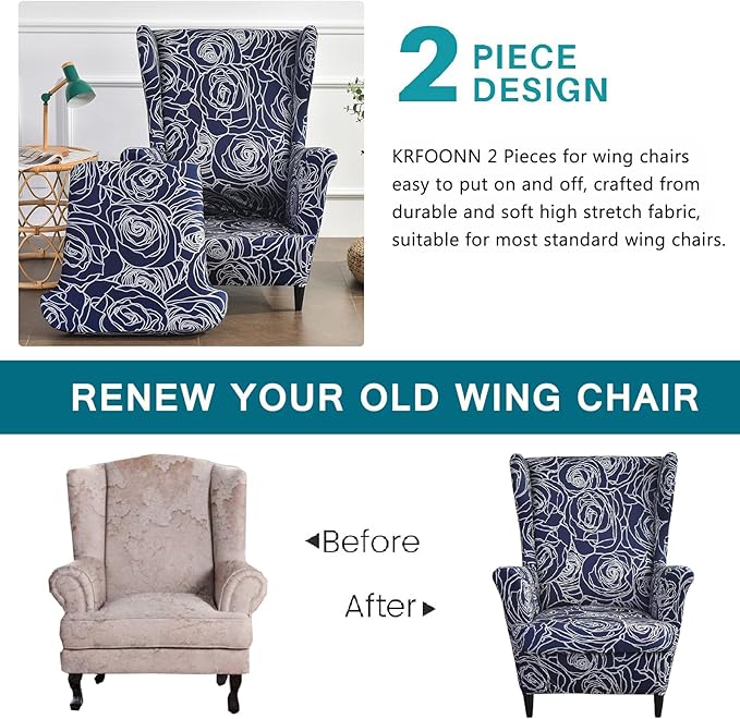 KRFOONN Wingback Chair Covers Slipcovers 2 Piece Stretch Wing Chair Covers