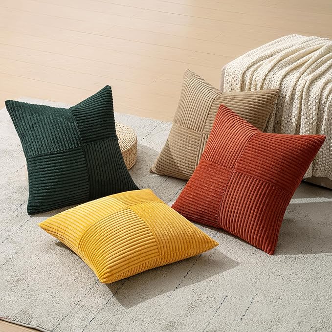MIULEE Green Rust Throw Pillow Covers 18x18 Inch Set of 4 Boho Farmhouse Soft