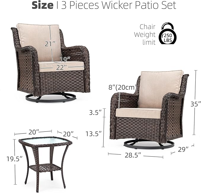 Towallmark Outdoor Swivel Wicker Glider Patio Chairs