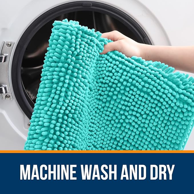 OLANLY Large Bathroom Rugs 45x27, Extra Soft Absorbent Chenille Bath Rugs, Rubber Backing Quick Dry, Machine Washable Bath Mats for Bathroom Floor, Tub and Shower, Home Decor Accessories, Teal