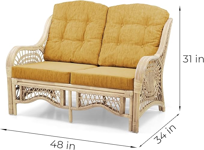 Malibu Lounge Loveseat Natural Color, Sofa Natural Rattan Wicker Handmade Design