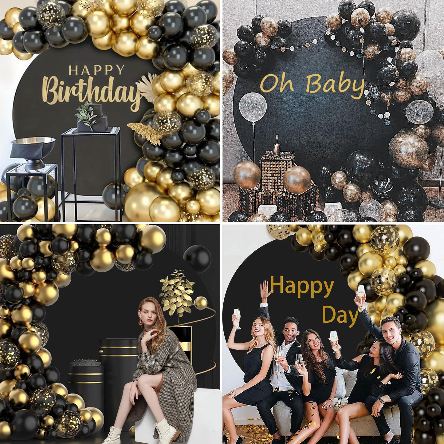 GUANSEN 7.2FT Black Round Backdrop Cover for Wedding,Circle Balloon Arch Backgound Stand Cover for Birthday Party Baby Shower Halloween Decoration