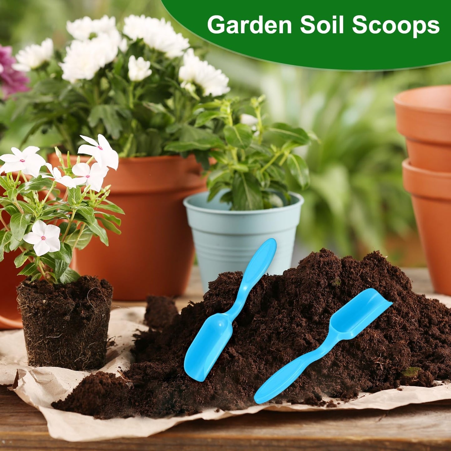 M METERXITY 20-Pack Mini Gardening Shovel Spoons, Plastic Garden Soil Scoops for Cultivation Digging Transplanting/Flower Planting/Plant Succulent, Colorful Small Gardening Tools [Blue]