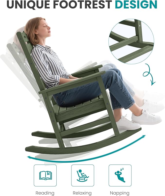 SERWALL Outdoor Rocking Chair, Oversized Rocking Chair